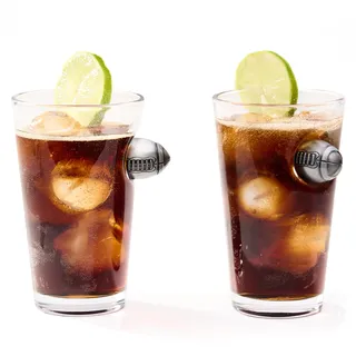 40YARDS American Football Gläser (2 Stück) - Glas mit eingebettetem Metall Football für 400 ml Cola, Limo, Wasser & mehr