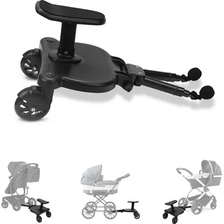 Jiubiaz Buggy board Upgrade Universal Stehbrett Kiddy Trittbrett Kinderwagen Zubehör mit Sitz Schwarz - Schwarz