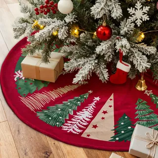 Lanpn Weihnachtsbaum Rock 45cm Weihnachtsbaumdecke Pad Samt Weihnachtsbaum Decke Abdeckung Klein Rund Christbaumständer Teppich für Winter Neujahr Innen Zuhause Weihnachtsbaum Deko (Rot)