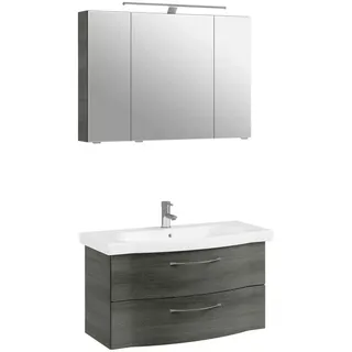 Pelipal Badezimmer , Graphitfarben , Metall , 3-teilig , 6 Fächer , 2,2 Schubladen , 98 cm , Made in Germany , hängend, Zusatzausstattung erhältlich, Typenvielfalt , Badezimmer, Badmöbelsets & Badmöbelserien, Badmöbel-Sets