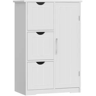 Sweetcrispy Badezimmerschrank modern, mit 3 Schubladen & 1 Tür, Hochglanz Weiß mit Einlegeboden & großem Stauraum, schmale Badkommode, Badezimmer Kommode, 60 x 30 x 81 cm