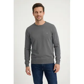 Strickpullover FYNCH-HATTON "FYNCH-HATTON Langarmpullover", Herren, Gr. XXL, grau (steel), Strick, Obermaterial: 100% Baumwolle, unifarben, normal hüftbedeckend, Rundhals, Flachstrickbündchen, Pullover Strickpullover, mit Logostickerei