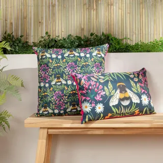 Wylder Nature House of Bloom Zinnia Bee Rectangular Outdoor Polyester Filled Cushion - Twin Pack