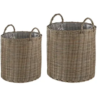Beliani Blumenkorb 2er-Set Rattan sandbeige rund 50-48/41-40 cm Bitola , Braun , Kunststoff , 54 cm , Dekoration, Blumen & Blumentöpfe, Übertöpfe