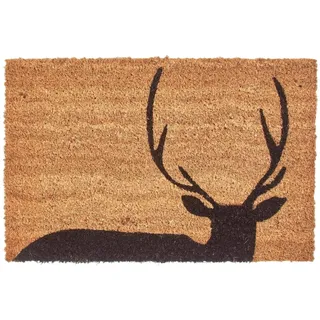 Homescapes Hirsch-Silhouette Kokos-Türmatte 60 x 40 cm mit Rutschfester Gummirückseite für drinnen und draußen