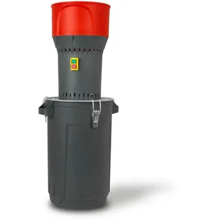 Eberth Elektrische Getreidemühle mit 25L Eimer, 1000 Watt Elektromotor, 6L Einfülltrichter, 300 kg/h, Schrotmühle mit Edelstahlklinge, fünf Siebe