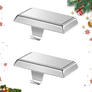 Guojanfon 2 Stück Weihnachtsstrumpf-Halter, Metallhaken zum Aufhängen von Weihnachtsstrümpfen, Strumpfhalter für Kaminsims für Weihnachtsdekorationen (FKholder-Silber, 2 Stück)