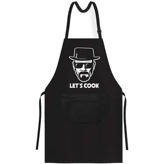 OM3 MR-WHITE-LETS-COOK Parodie Kult TV Kochschürze für Erwachsene, Unisex, Schwarz, Einheitsgröße