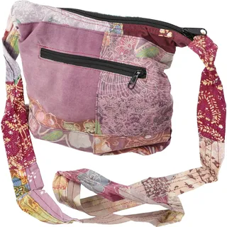 GURU SHOP Boho Schultertasche, Patchwork Tasche - Pink/rot, Herren/Damen, Mehrfarbig, Baumwolle, Size:One Size, 25x23x5 cm, Alternative Umhängetasche, Handtasche aus Stoff