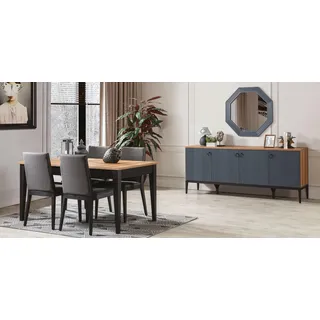 Esszimmer set Luxus Esstisch 4x Stühle Sideboard Neu modern Möbel 7tlg - Blau