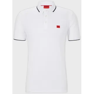hogoboss Herren Poloshirt mit Kontraststreifen - Deresino232, Pique, Baumwolle, uni Weiß M