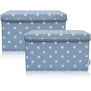 LIFENEY 2-Set Aufbewahrungsbox Kinder (37x25x21cm) I Aufbewahrungskorb für Kinderzimmer und Wohnbereich I Kinder Aufbewahrungskiste (Türkis Stern)