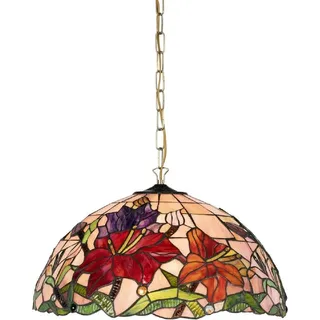 Casa Padrino Luxus Tiffany Hängeleuchte Mehrfarbig Ø 50 x H. 85 cm - Art Deco Tiffany Hängelampe - Wohnzimmer Hängeleuchte - Deko Hängeleuchte - Luxus Tiffany Leuchten - Art Deco Leuchten