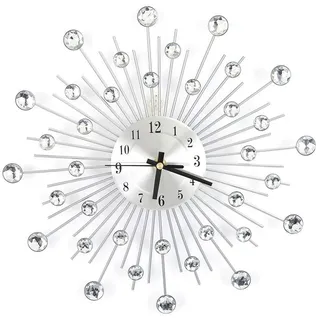 Ejoyous Wanduhr Silber Modern, Küchenuhren Groß Wanduhr Mode rund Design Silber Diamant Uhr Metall Kunst Zifferblatt 3D Kristall Mute Wanduhr Metall Nadel Wanddekoration Uhr