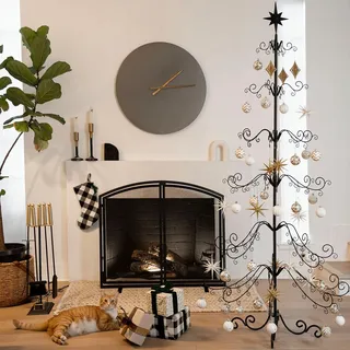 Barton Weihnachts-Metall-Ornamentständer, mit Haken für Ornamente, kleine Bastelartikel, Schmiedeeisen-Ornament-Ausstellung, einfache Montage, 195,1 cm, Schwarz