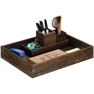 Navaris Schreibtisch Organizer aus Holz 5er Set - Stiftehalter Stifteschale - 5tlg. Aufbewahrung für Stifte Schere Papier - Brief Ablage - Schreibtischorganizer Büro - braun