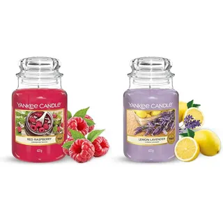 Yankee Candle Duftkerze im Glas (groß) | Red Raspberry | Brenndauer bis zu 150 Stunden & Duftkerze im großen Jar, Lemon Lavender, Brenndauer bis zu 150 Stunden