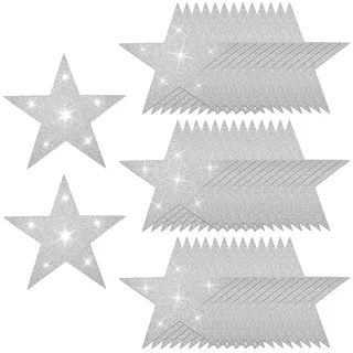 SOFPLATE 50 Stück 6 Zoll Große Silberne Glitzersterne Große Glitzersterne Deko Sterne Silber zum aufhängen 6 Zoll Glitzer Star Cutouts Dekorationszubehör Für Pinnwand Sterne Geburtstagswand