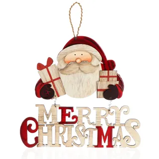 com-four® Hängedeko Weihnachten - Holz-Aufhänger Schriftzug mit Santa Claus - Türschild Christmas aus Holz - Hänger für Türen, Wände, Fenster (MC Weihnachtsmann)