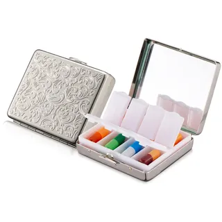 Tragbare Metall-Reisetablettenbox mit Spiegel/8 Fächern (Silver)