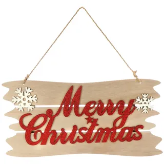 com-four® Hängedeko Weihnachten - Holz-Aufhänger mit Schriftzug für Weihnachten - Türschild aus Holz für Tür, Fenster oder Wand - Christmas Sign (rot + weiß + braun)