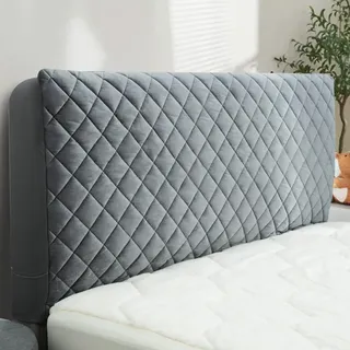TEXSTEAD Samt Bettkopfteil Bezug & Betthussen Set – All-in-One Design, elastische & wattierte Staubschutz-Hülle als dekorative Abdeckung für gepolsterte Kopfteile, waschbar in Grau (ca. 170x70 cm)