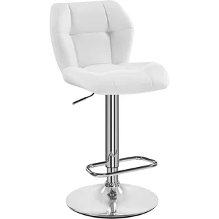Yaheetech Barhocker 2er-Set, Höhenverstellbar 62,5–84,5 cm & 360° Drehbar Gepolsterte Barstühle mit Rückenlehne und Fußstütze aus PU-Kunstleder für Kücheninsel & Bartisch, Weiß