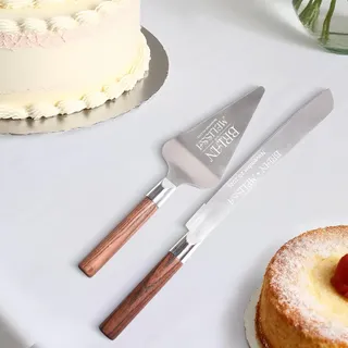 toyofmine Hochzeitstorten-Schneideset | Tortenmesser und Heber Set aus Holz, Vintage 2-teiliges Tortenausstecher-Set