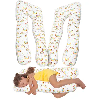MKS Kindkissen für Bett Schlafen 60x120cm | Seitenschläferkissen | Anti-Stress Kopfkissen | Komfortkissen zur Stressbewältigung | Kuschelkissen (Regenbogen)