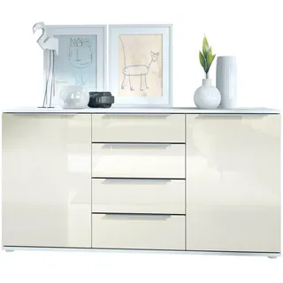Vladon Sideboard Porto Creme Hochglanz , Holzwerkstoff , 139x72.5x35 cm , Kleinmöbel, Kommoden, Sideboards