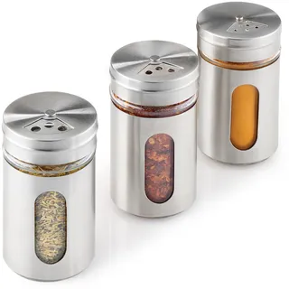 Metaltex Gewürzgläser 3er Set Gewürzstreuer, 100ml, Edelstahl, Glas