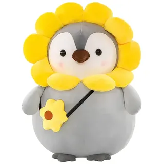 LICHENGTAI Pinguin Plüschtier Süße Pinguin Kuscheltier Flauschiger Stofftier Pinguin Puppe mit Sonnenblumen Tasche Tier Kissen Spielzeug Weihnachten Geburtstagsgeschenk für Baby Kinder Jungen Mädchen