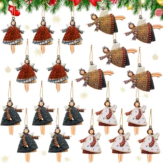 20 Stück Christbaumschmuck Engel Holz Weihnachtsengel Baumschmuck Weihnachten Anhänger Kleine Engel Set Weihnachtsbaumschmuck Weihnachtsanhänger Holz Schutzengel für Christmas Tree, Geschenkanhänger