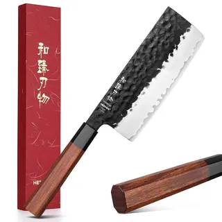 HEZHEN Nakiri Messer, Japanischer Stil Hackbeil Messer, Mehrzweckmesser Asiatisches Kochmesser Zum Schneiden von Fleisch und Gemüse, Ergonomischer Achteckiger Griff aus Rotholz
