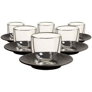 Villeroy & Boch "Espressogläser mit Untertassen Manufacture Rock 70 ml 6er Set schwarz", schwarz,
