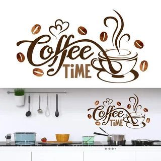 ZWWOGE Wandtattoo Wandaufkleber Kaffee Zeit But First Coffee Cappuccino Wandsticker Wanddeko für Küche Esszimmer