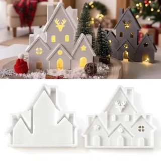 Silikonformen Gießformen Häuser, 3D Silikonform Häuser Weihnachten Zum Gießen Silikonform Burg Gips, Silikon Gießform Silikonform Kerzenhalter Haus für Kerzen DIY Kerzen Seife Gips