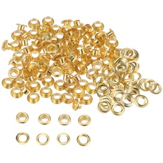 sourcing map 100 Satz Tüllen Kit Metall Ösen 4.5mm 0.18" Tülle Werkzeug für Schuhe Kleidung Gürteltasche DIY Projekt Gold Ton