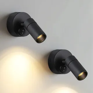 ERWEY 2 Stück LED Wandleuchte Innen, Leselampe wand 3W Warmweiß 3000K Bettlampe Schwenkbar Wandbeleuchtung Wandspots mit Schalter für Schlafzimmer Badezimmer Gang, Schwarz