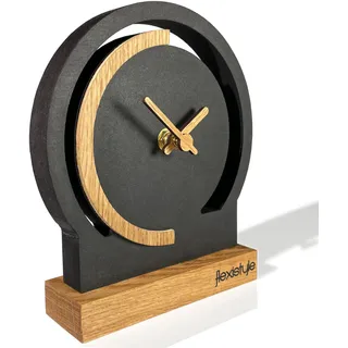 FLEXISTYLE Modern standuhr klein aus Holz Eiche Wohnzimmer Badezimmer (Style 4), Shwarz/Oak