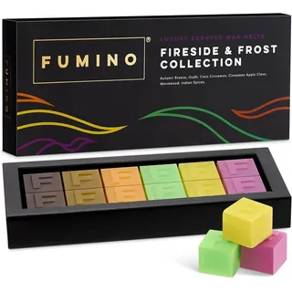 Fumino Frisches Handgemachtes Luxus-Schmelzwachs Kamin & Frost Multipack-Set 12 Duftwachs-Stücke 6 Düfte Intensiver Duft mit Bienenwachs und Kokosöl