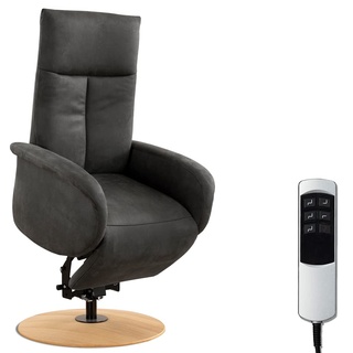 CAVADORE TV-Sessel Juba / Fernsehsessel mit Aufstehhilfe + elektrisch verstellbarer Relaxfunktion / 2 E-Motoren / 75 x 112 x 82 / Lederoptik, Grau