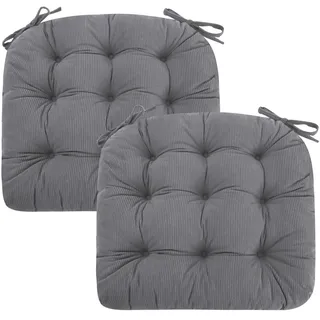 PRIMEPATIO 2er Set Stuhlkissen, 45x45x7 cm, Hellgrau – Bequeme Sitzkissen aus Cordstoff und Kristallsamt mit Bindebändern, ideal für Esszimmer, Büro, Wohnzimmer und Gartenstühle, Hochwertige Füllung