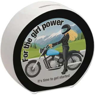 speecheese Spardose Bikerin mit Spruch: Time to Unleash Girl Power | Motorrad Sparschwein mit lustigem Biker-Spruch