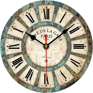 VIKMARI Leise Nicht Tickend Wanduhr 20 cm Vintage Holz Römische Ziffern Wanduhren, Rustikal Dekorativ Wanduhr für Küche Schlafzimmer