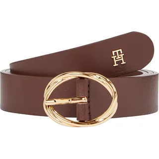 Ledergürtel TOMMY HILFIGER "TH CHIC 2.5 cm breit", Damen, Gr. 75, rich walnut, Rindsleder, unifarben, Gürtel Ledergürtel, Größenverstellbar