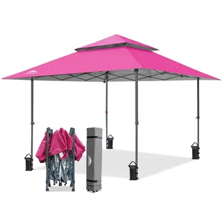 EAGLE PEAK Schräge Beine Faltbar Pavillon 4x4m Wasserdicht Camping Pop-up Faltpavillon mit Seitenteil, inkl. Rucksack, Hellrosa