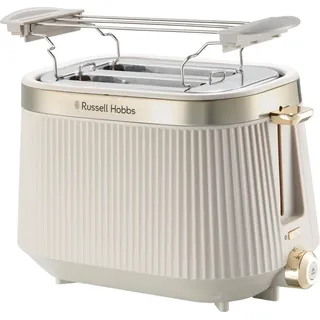 Russell Hobbs Toaster [für 2 Scheiben] Brontë Stone (6 Bräunungsstufen, Mattes Finish, Goldakzente, Lift & Look, Auftaufunktion, Aufwärmfunktion, Stop- & Hebefunktion, Brötchenaufsatz) 26761-56