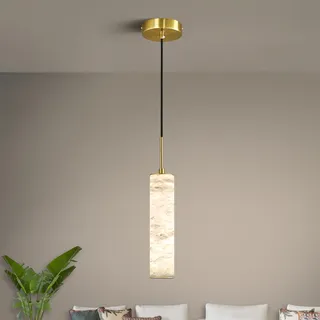 SHJNGMY Natürliche Alabaster Pendelleuchten für Kücheninsel Weißer Marmor langer Rohr Kronleuchter Moderne Gold Deckenleuchten für Schlafzimmer Esszimmer Tisch Wohnzimmer Flur (S-1Pack)