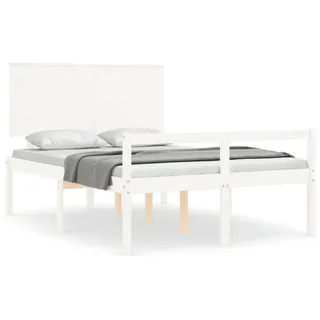 vidaXL Seniorenbett mit Kopfteil Weiß Massivholz - Weiß